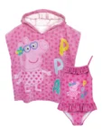 Vanilla Underground Pink Girls Peppa Pig Swimsuit and Towel Poncho Set