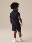 Navy Textured Short Sleeve Polo Shirt And Shorts Set