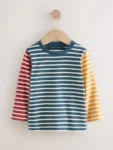 Navy/White Hotchpotch 100% Cotton Long Sleeve Stripe T-Shirt
