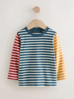 Navy/White Hotchpotch 100% Cotton Long Sleeve Stripe T-Shirt
