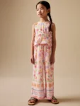 Flower Print Top And Wide Leg Trousers Set