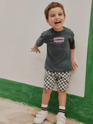 Charcoal Grey Surfers Paradise Short Sleeve Back Print T-Shirt and Shorts Set