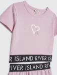 River Island Pink Graffiti Waistband Crop Top & Wide Leg Joggers Set