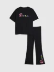 River Island Black River Branded T-Shirt & Kickflare Set