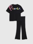 River Island Black River Branded T-Shirt & Kickflare Set