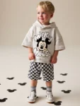 Grey Marl And Checkerboard Hooded Sweatshirt and Shorts Set
