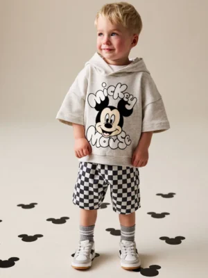 Grey Marl And Checkerboard Hooded Sweatshirt and Shorts Set