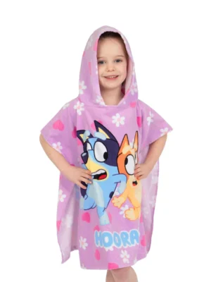 Character Purple Bluey And Bingo Hooded 100% Cotton Towel Poncho