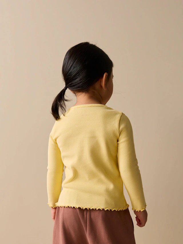 Lemon Yellow Dog Long sleeve Embroidered Ribbed Top