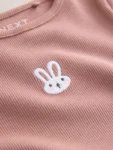 Pink Bunny Long sleeve Embroidered Ribbed Top
