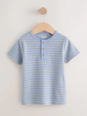 Blue/Yellow Stripe Short Sleeve Henley Neck T-Shirt