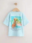 Blue Dinosaur Short Sleeve Back Print T-Shirt