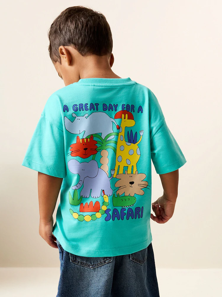 Aqua Blue Animal Short Sleeve Back Print T-Shirt