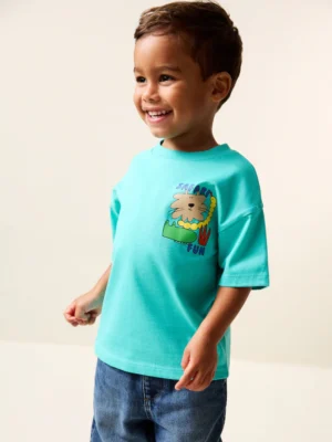 Aqua Blue Animal Short Sleeve Back Print T-Shirt