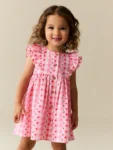 Pink Gingham Cherry Double Ruffle Sleeve Dress