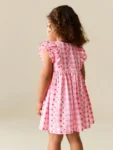 Pink Gingham Cherry Double Ruffle Sleeve Dress