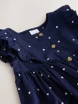 Navy Spot Double Ruffle Sleeve Dress