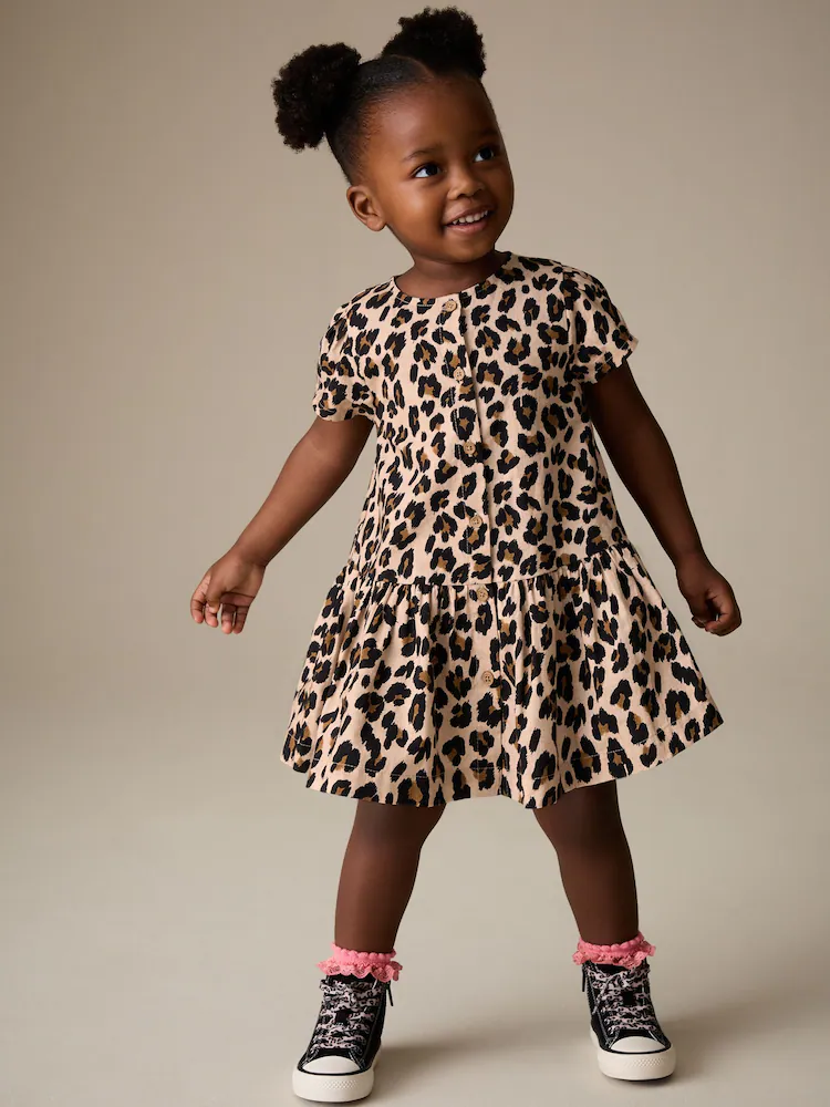 Animal Print Short Sleeve Cotton Dress