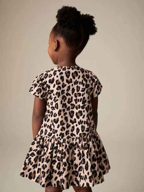 Animal Print Short Sleeve Cotton Dress
