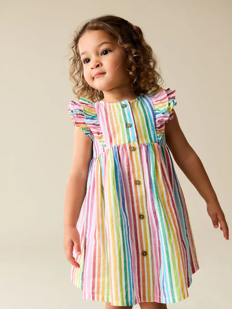 Rainbow Stripe Double Ruffle Sleeve Dress