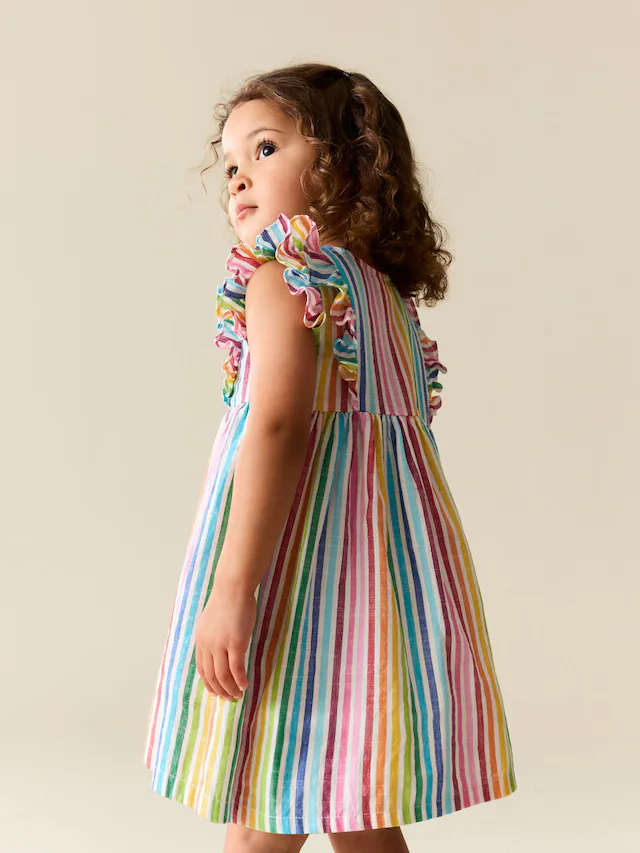 Rainbow Stripe Double Ruffle Sleeve Dress
