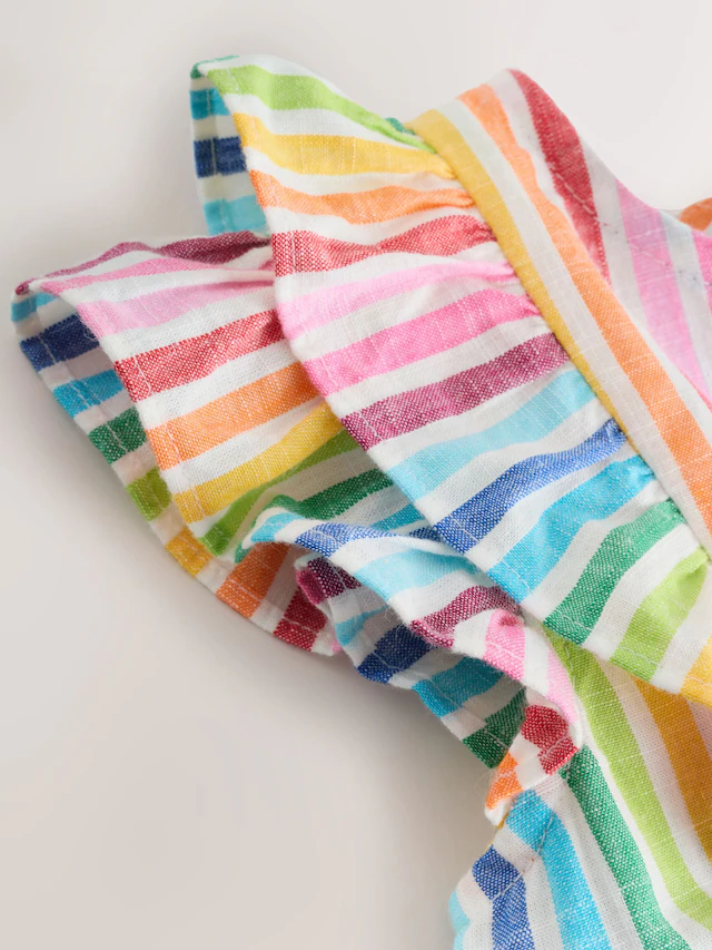 Rainbow Stripe Double Ruffle Sleeve Dress