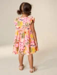 Peach Pink Tropical Double Ruffle Sleeve Dress