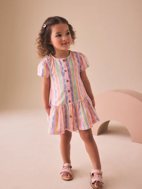 Pastel Rainbow Short Sleeve Cotton Dress