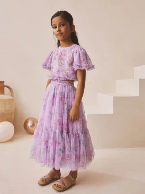 Lilac Purple Floral Embellished Top and Skirt Lehenga Set