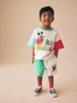 Colour Block Mickey Short Sleeve Crew and Shorts Set
