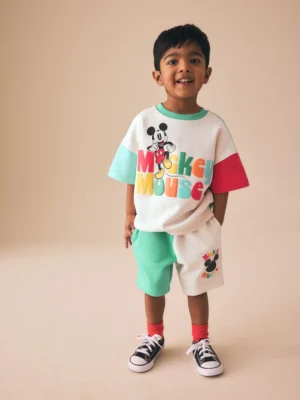 Colour Block Mickey Short Sleeve Crew and Shorts Set