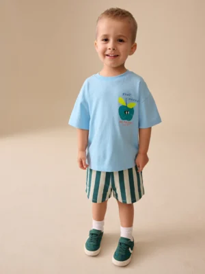Blue Apple Short Sleeve Back Print T-Shirt and Shorts Set