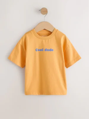 Orange Slogan Short Sleeve Small Graphic T-Shirt