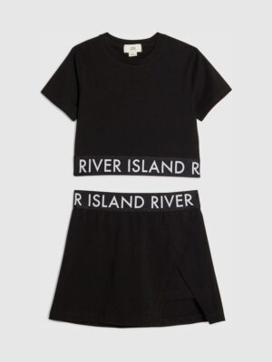 River Island Black Logo Waistband T-Shirt & Skort Set