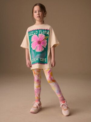 Cream Flower Graphic T-Shirt and Leggings Set