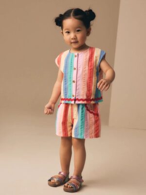 Rainbow Check Ric Rac Sleeveless Top & Shorts Set