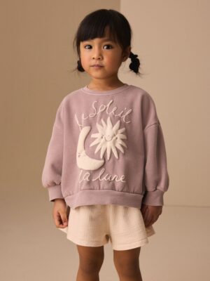 Brown Moon & Sun Crew Neck Sweatshirt & Shorts Set