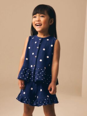 Navy Spot Peplum Vest and Shorts Set