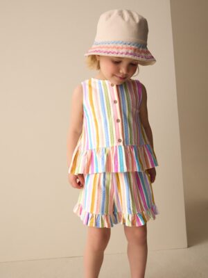 Pink/Blue Rainbow Stripe Peplum Vest and Shorts Set