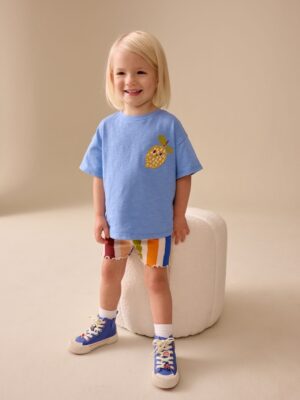 Blue Short Sleeve T-Shirt and Cycle Shorts Set