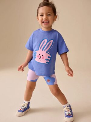 Blue Bunny Short Sleeve T-Shirt and Cycle Shorts Set