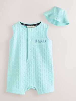 Baker by Ted Baker Textured Romper and Hat Set