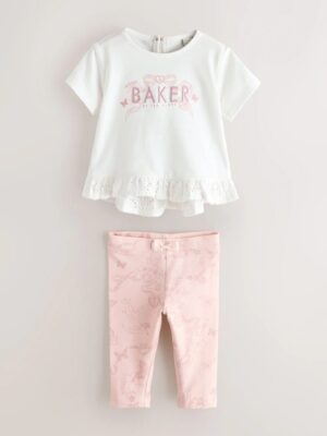 Baker by Ted Baker 2 Piece Broderie Back Peplum Pink T-Shirt & Leggings