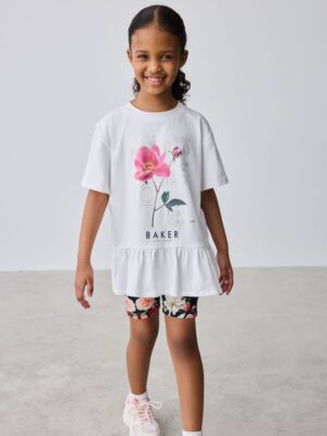 Baker by Ted Baker 2 Piece Peplum Frill T-Shirt & Floral Cycling Short Set