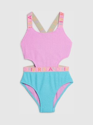 River Island Pink Colour Block Textured Logo Swimsuit