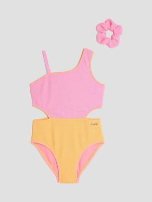 River Island Pink Girls Blocked Textured Swimsuit