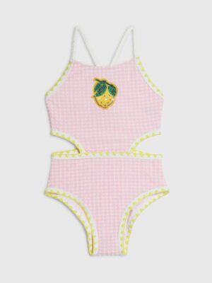 River Island Pink Lemon Stripe Cutout Swimsuit