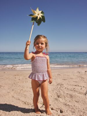 Red/Blue Check Shirred Swimsuit