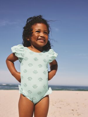 Embroidered Puff Sleeve Swimsuit