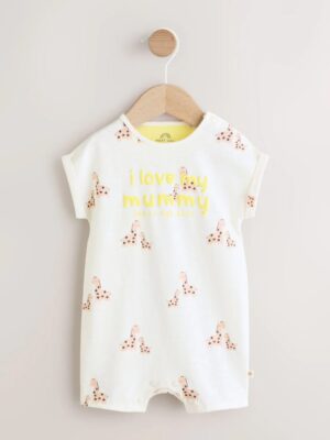 White Printed I Love My Mummy Baby Jersey Romper